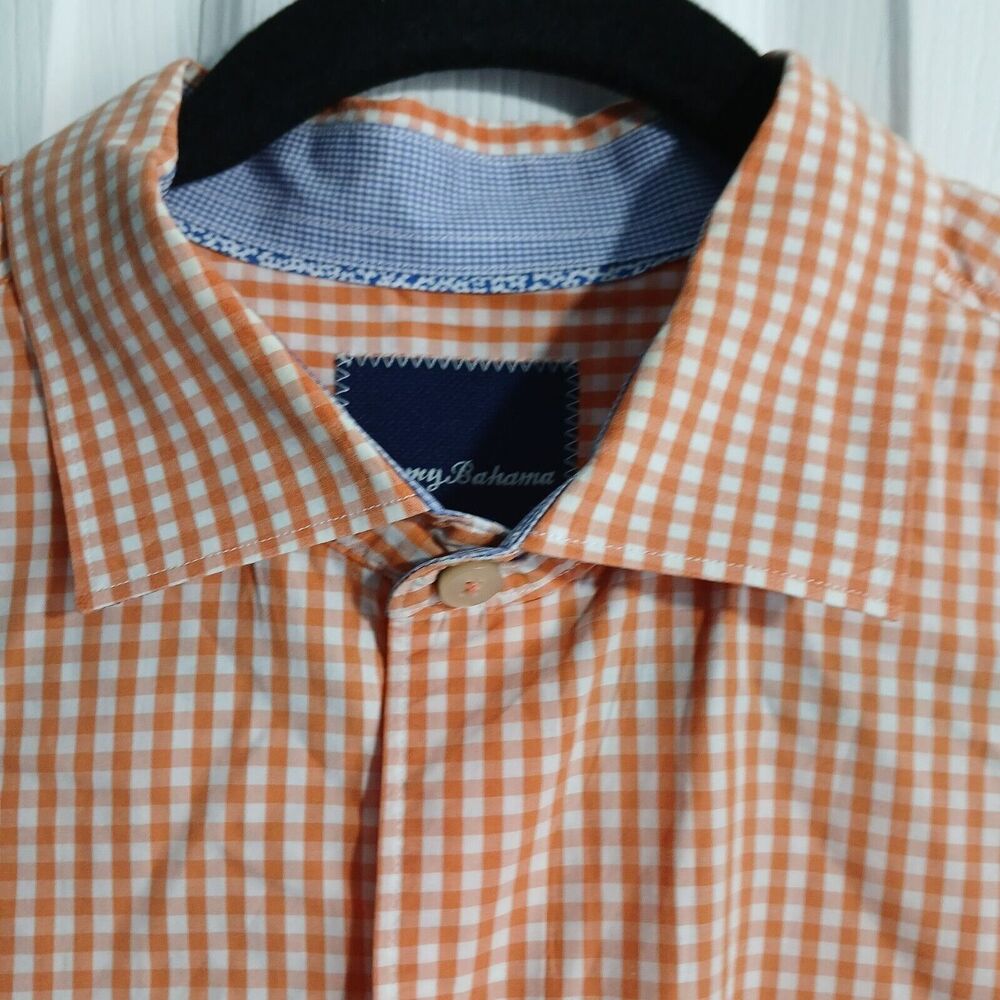 Tommy Bahama Dress Shirt Men L Orange Check Long Sleeve Button Up Pima Cotton - Picture 5 of 15